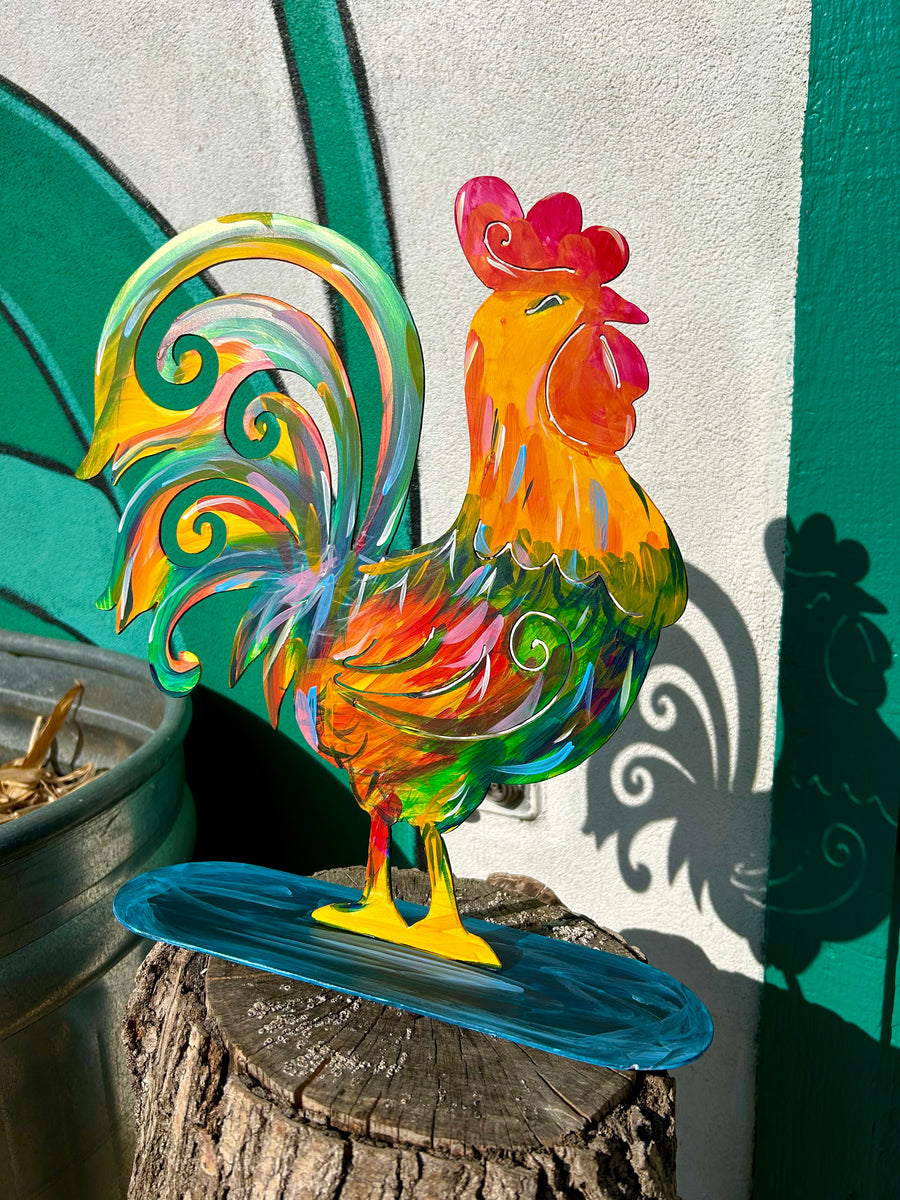 Hand-Painted Rooster Sculpture